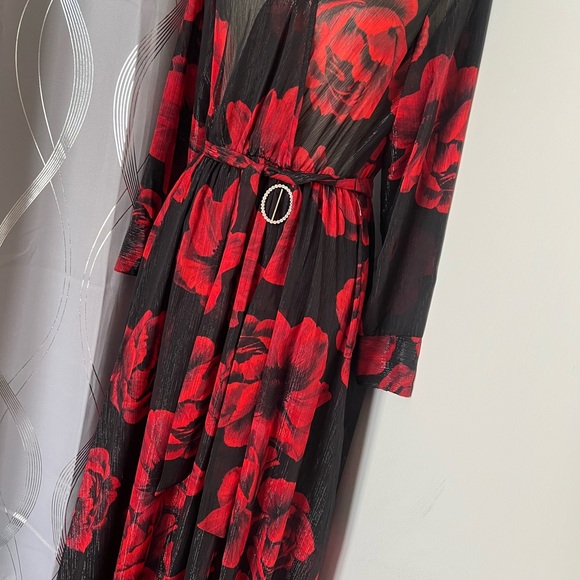 Red and Black Bishop Sleeve Maxi Dress for Weddings - Picture 4 of 11